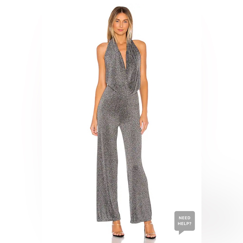 Saffron Cowl Neck Jumpsuit in Metallic Black Superdown